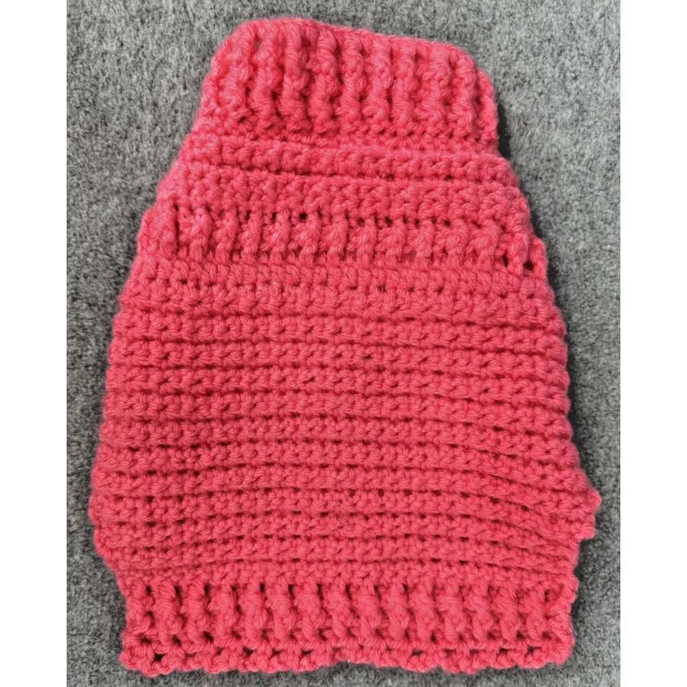 Extra Small Dog Sweater Crochet Bright Pink Rhinestone Button